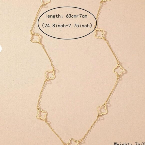 Four Leaf Clover Gold Long Necklace - Picture 5 of 6